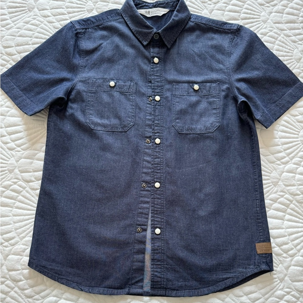 H&M Short Sleeve Button Down Denim Shirt- Kids Size 11-12